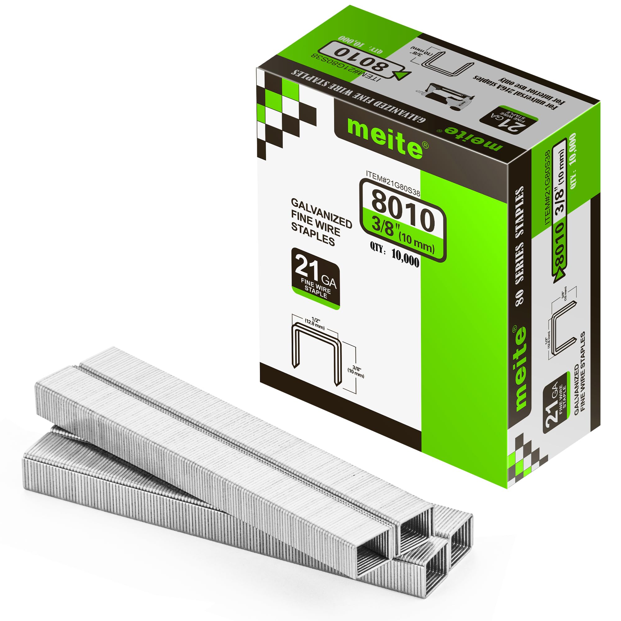 meite Type 80/10 mm Upholstery Staples for Staple Gun, Galvanised Staples for Carpet, Sofa Fabrics, Leather/Textile, Car Seating, Joinery (10,000 Counts)