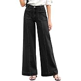 Eddoyee Womens Wide Leg Jeans Stretchy High Waisted Loose Fit Denim Pants | Front Seamed | 29 In Inseam | 4 Patch Pockets | Tummy Control | Daily,Vacation,Shopping,Dating,Work | Baggy Fashion
