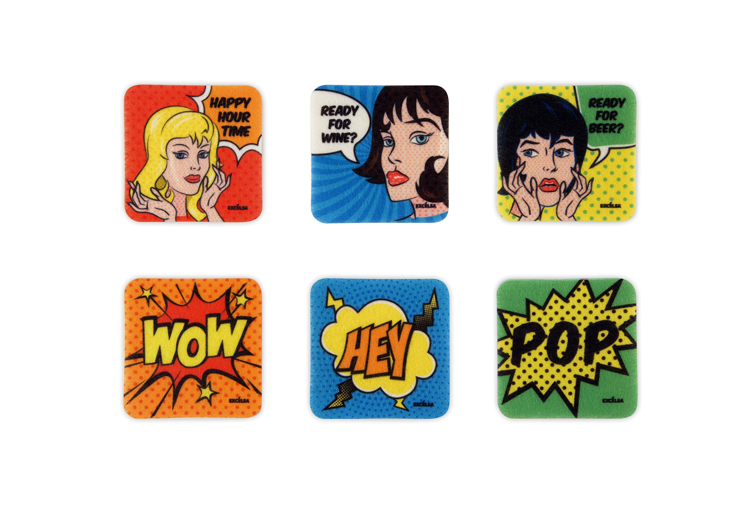 Excelsa Pop Set of 6 Coasters, 100% Polyester