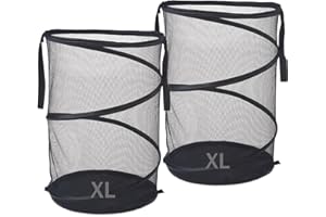 SEIRITEX 2Pcs Mesh Popup Laundry Hamper 115L Extra Large Collapsible Laundry Basket Foldable Clothing Storage Basket with Handles No Lid 26 H x 18 W x 18 L (Black)