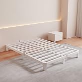 KZZLOL White Low Profile Full Size Bed Frame 6 Inch with Mattress Stoppers | No Box Spring Needed, DIY Headboard Hole, Heavy Duty Steel Support, Round Corner Legs, Easy Assembly, Noiseless, Pet Friendly