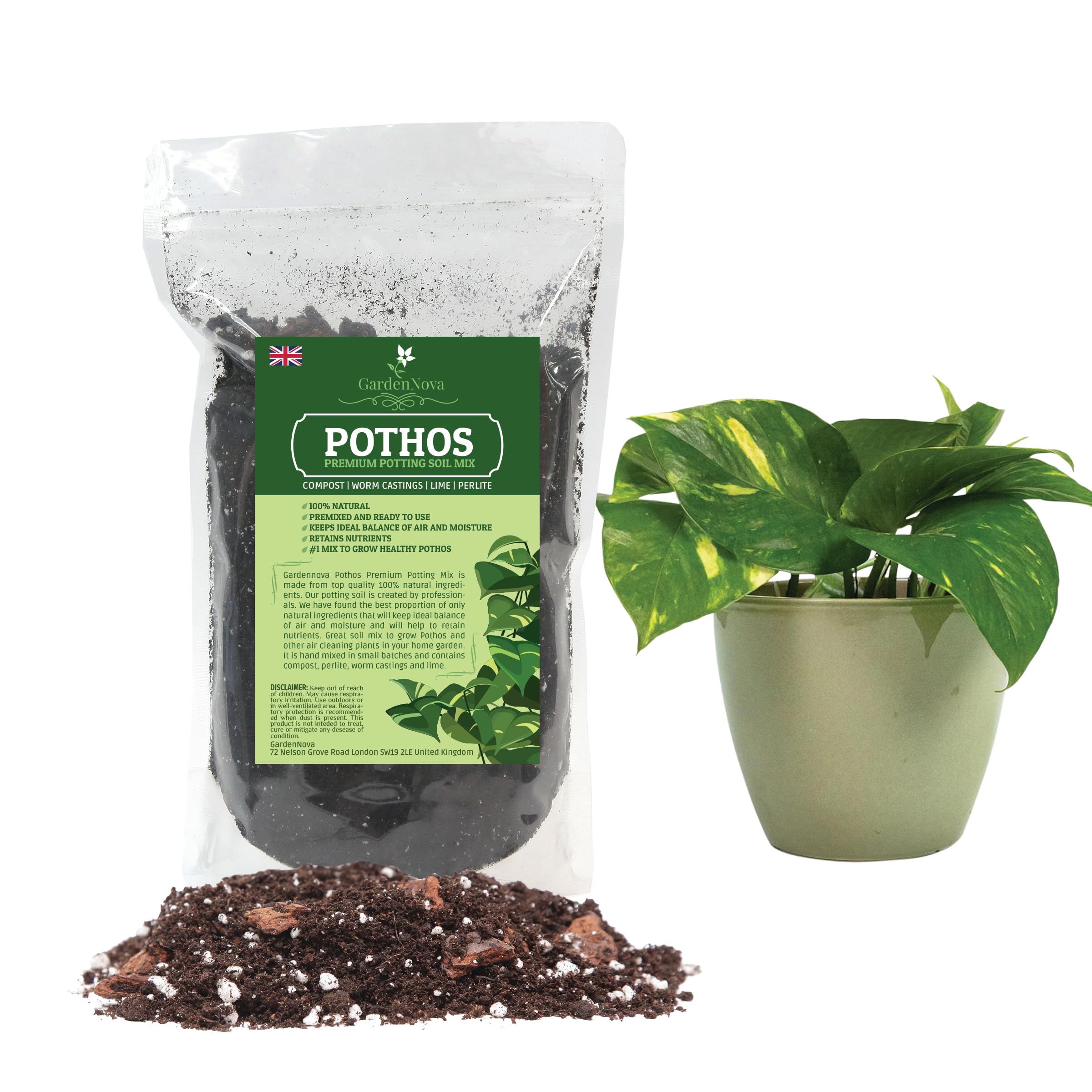 Premium Pothos Potting Soil - Air Cleaning Plant Potting Mix for Pothos, Parlor Palm, Peace Lily - 1 Liter Bag