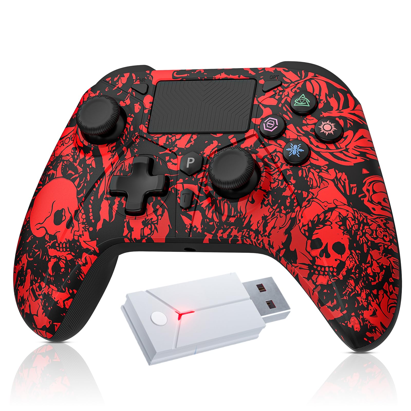 Photo 1 of Dinosoo Wireless Controller for PS5/PS4/PC/iOS/Android with USB Cable/Dual Vibration/6-Axis Motion Control/3.5mm Audio Jack/Multi Touch Pad/Turbo/1000mAh Battery/Programming, with PS5 2.4g Adapter