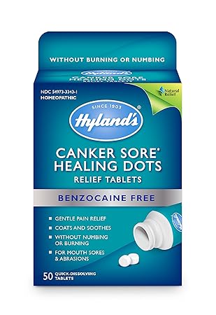 Amazon Com Canker Sore Relief Treatment By Hyland S Quick Dissolving Fast Natural Pain Relief Of Mouth Ulcers And Oral Irritation Healing Dots Tablets 50 Count Beauty