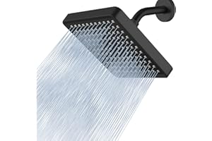 Voolan High Pressure Rain Shower Head - Luxury Modern Look - The Adjustable Replacement For Your Bathroom Showerhead - 6" Square High Flow Pressure Boosting Showers (Matte Black)