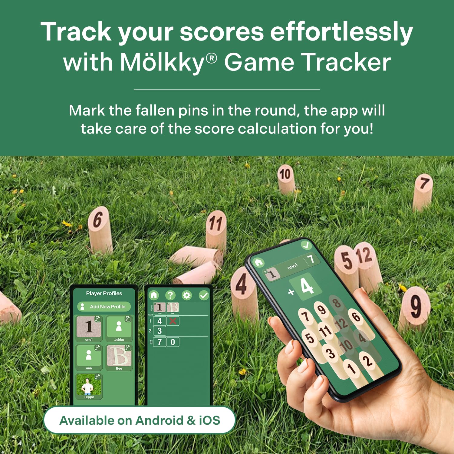 Mölkky Original - Wooden Throwing Games for Outdoor, Yard, Garden, Picnic, Beach, Leisure, Party - Birch Wood 12 Skittles, 1 Stick, Molkky Yard Game Set for Family, Groups, 2+ Players, 6+ Age