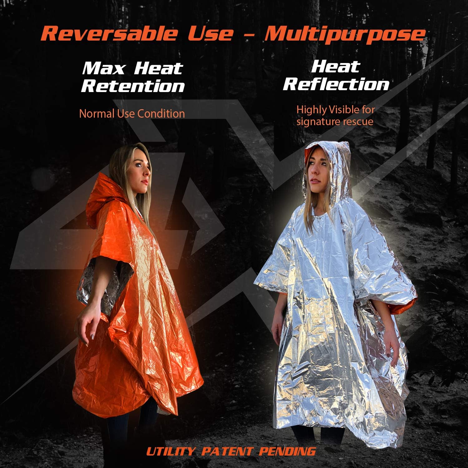 Emergency Blanket Poncho - Keeps You and Your Gear Dry and Warm | Survival Gear and Equipment for Outdoor Activity | Camping and Hiking Gear | Thermal Mylar Space Rain Ponchos | 4 Pack (Orange): Home & Kitchen