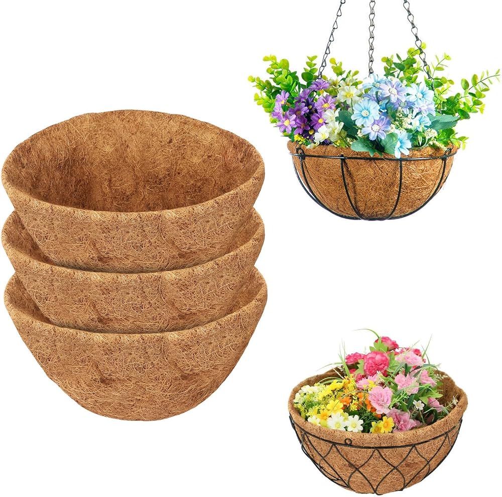 EEEkit 3Pcs 12 Inch Round Hanging Basket Liners Natural Coco Fiber