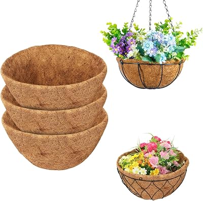 EEEkit 3Pcs 12 Inch Round Hanging Basket Liners Natural Coco Fiber