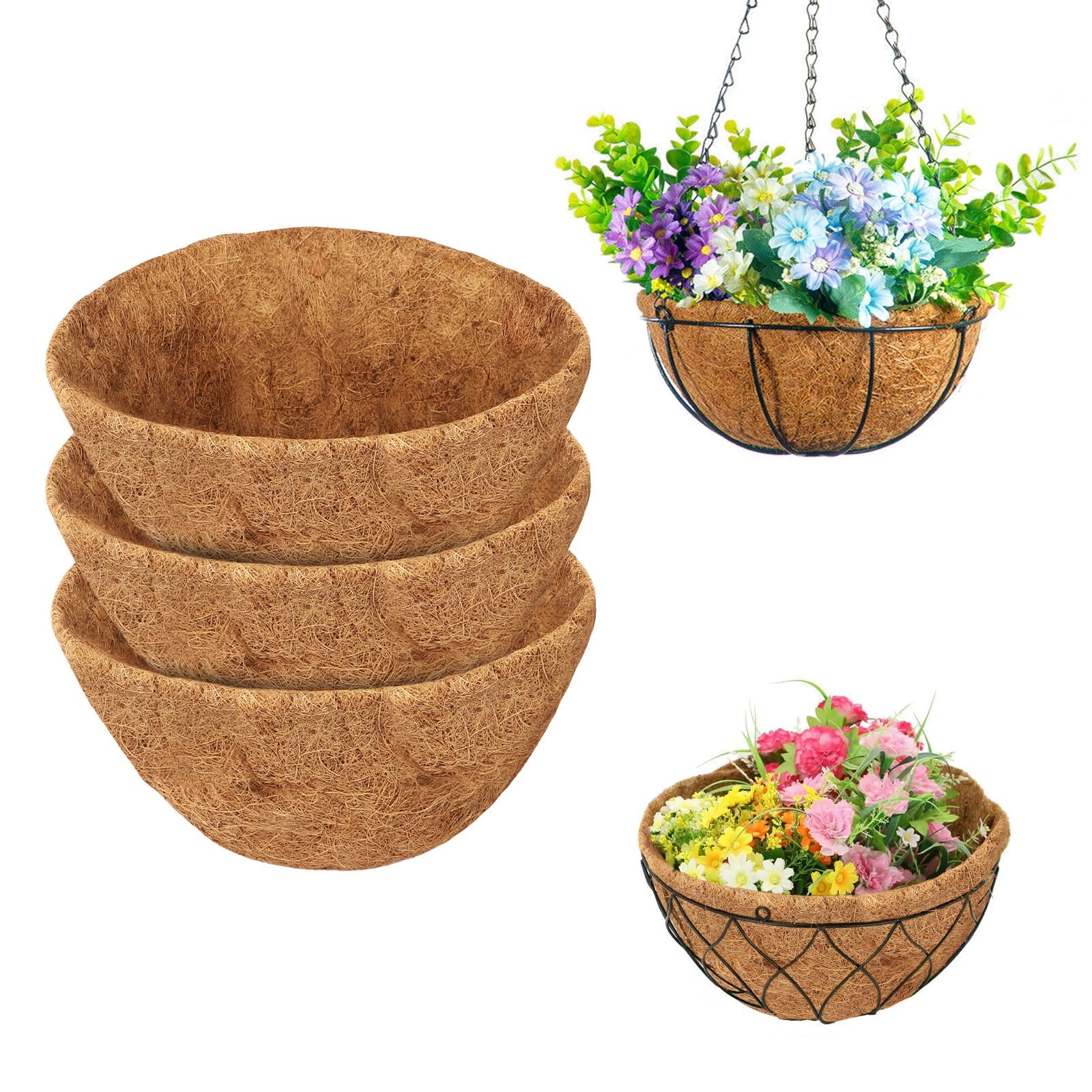 EEEKit 3PCS 12 Inch Round Hanging Basket Liners, Natural Coco Fiber Liners Coconut Replacement Liner Trough for Garden Flower and Plant Pots