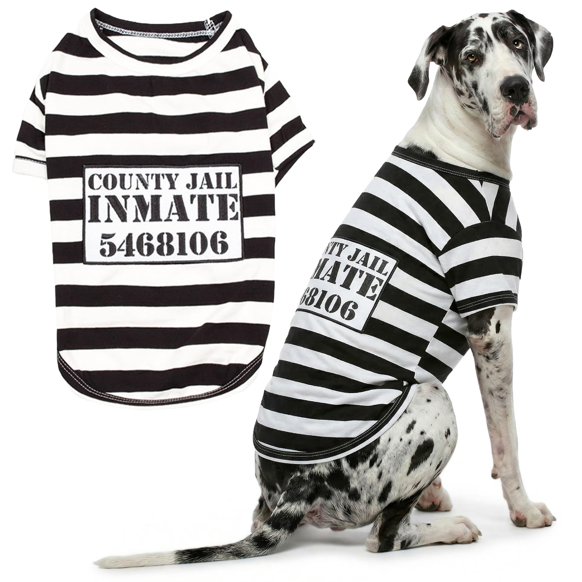 Parisian Pet Prisoner Costumes - Prisoner Dog Halloween Costume - Halloween Shirts for Dogs - Black and White Strips Pet Clothes - Pet Halloween Costumes - Sleeved Pet Costume for Large Dogs - 5XL