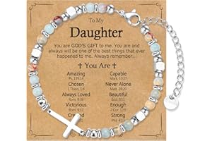 WIKHIA Christian Gifts for Women Girls, Religious Cross Beaded Bracelet, Birthday Christmas Baptism Easter Gift for Daughter Niece Granddaughter Friends Godmother Goddaughter Sister in Christ