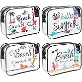 SUMERSHA 4Pcs Beach Clear Makeup Bags for Women Summer Beach Survival Kit Cosmetic Bags Waterproof PVC Toiletry Bags Portable Seaside Travel Pouch with Zipper for Lady Girls Summer Travel Vacation