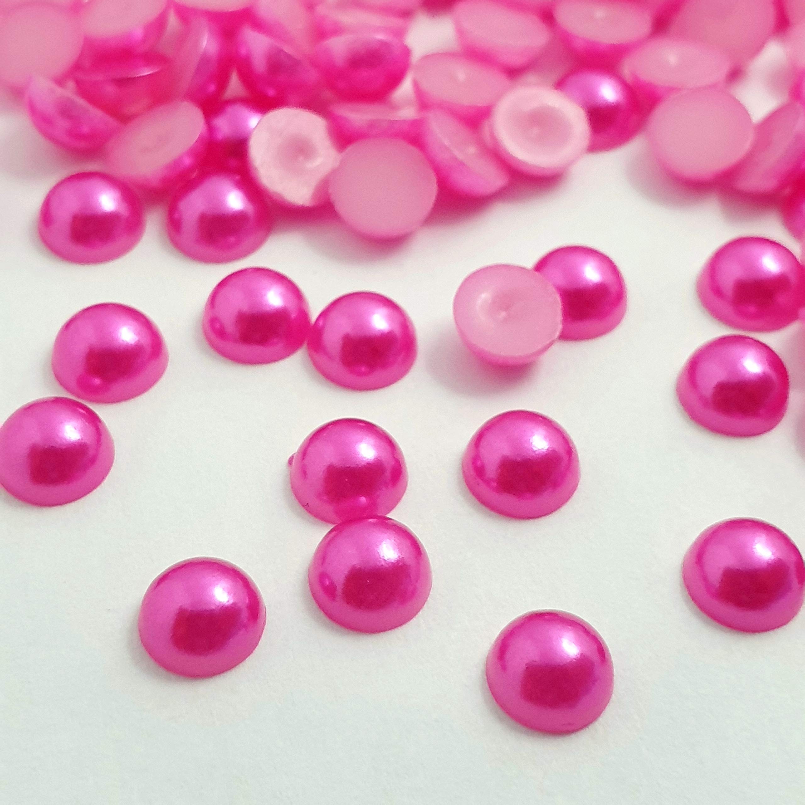 MajorCrafts 500pcs 6mm Flat Back Half Round Resin Pearls Craft Embellishments (Dark Pink C21)