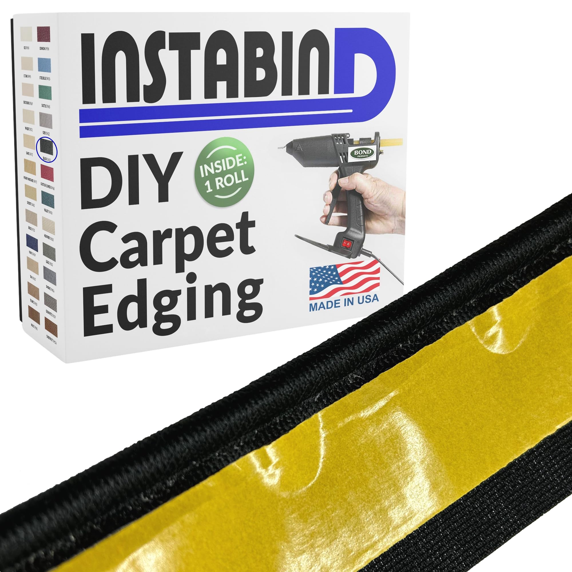 Photo 1 of Instabind Carpet Binding - Regular Style, Rug Binding, Ideal for Area Rugs, Durable Hold, DIY Carpet Finishing Edge - Black, 54 ft Rolls