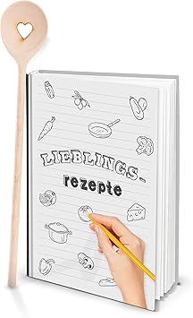 Kleines Din A5 Hardcover Rezeptbuch Kochbuch Zum Selberschreiben Mit Holz Kochloffel Herz Meine Rezepte In Schwarz Weiss Hand Mit Register 136 Leere Weisse Blanko Seiten Geschenk Amazon De Burobedarf Schreibwaren