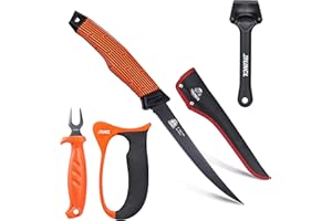PROBITE RUNCL Fishing Fillet Knife Combo Set, Fishing Tools Kit With 6" Fillet Knife, Fillet Fork, Knife Sharpener and Fish Scaler Remover, 4 Pieces fishing Kit Tool, Perfect for Fresh or Saltwater