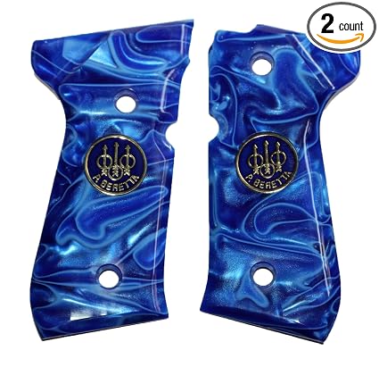 Ajax Custom Beretta 92 96 Blue Vapor Grips With Logo Coins