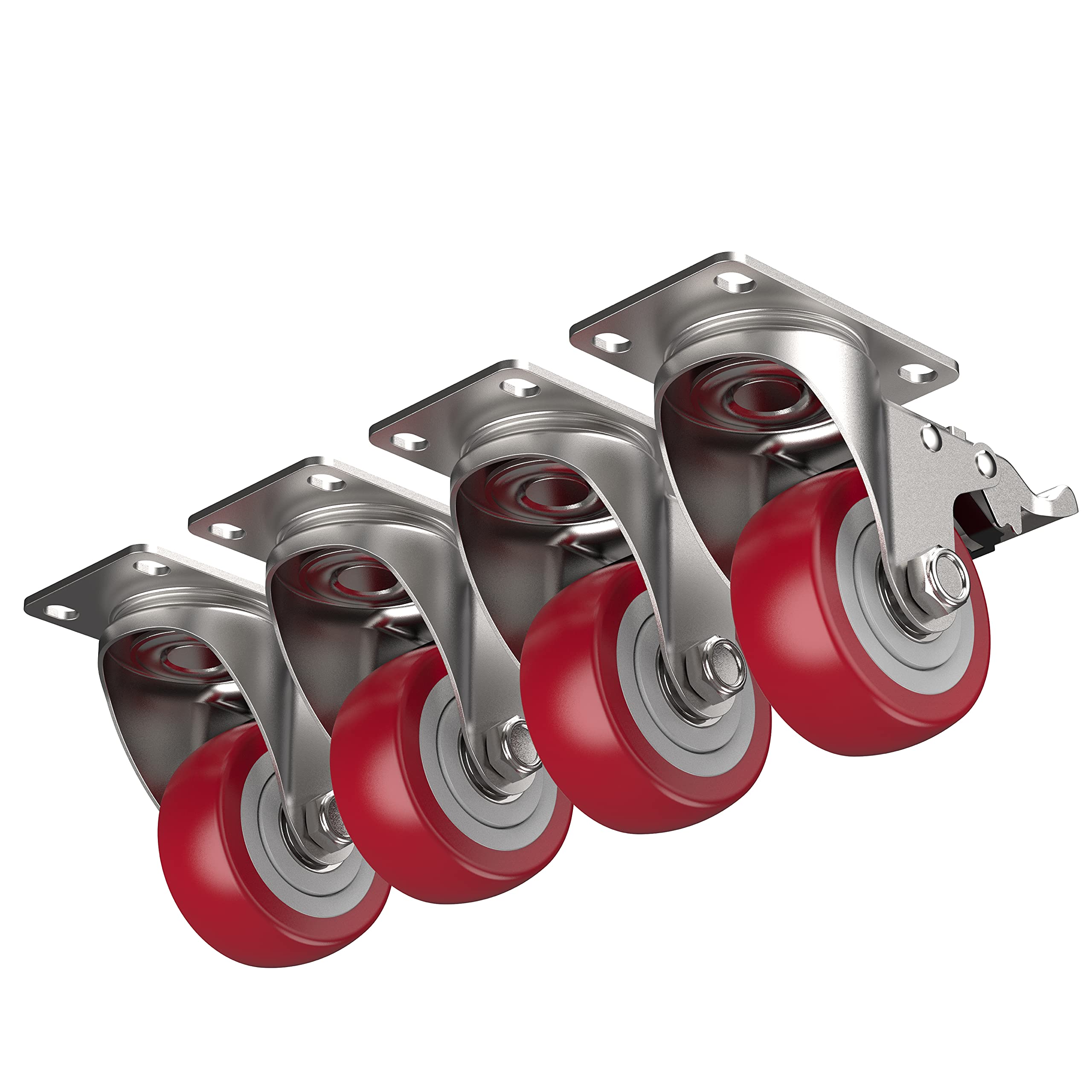 Photo 1 of 3 Inch Heavy Duty Plate Casters Swivel Caster Wheels with Safety Total Lock, Total Capacity 1000lbs (Pack of 4)
