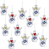 Mini Glass Angel Christmas Ornaments for Tree, 1.6" Small Crystal Guardian Angel Ornament Bulk for Christmas Tree, 2025 Hand Blown Spun Glass Home Decor Xmas Gift (Flower), Set of 12