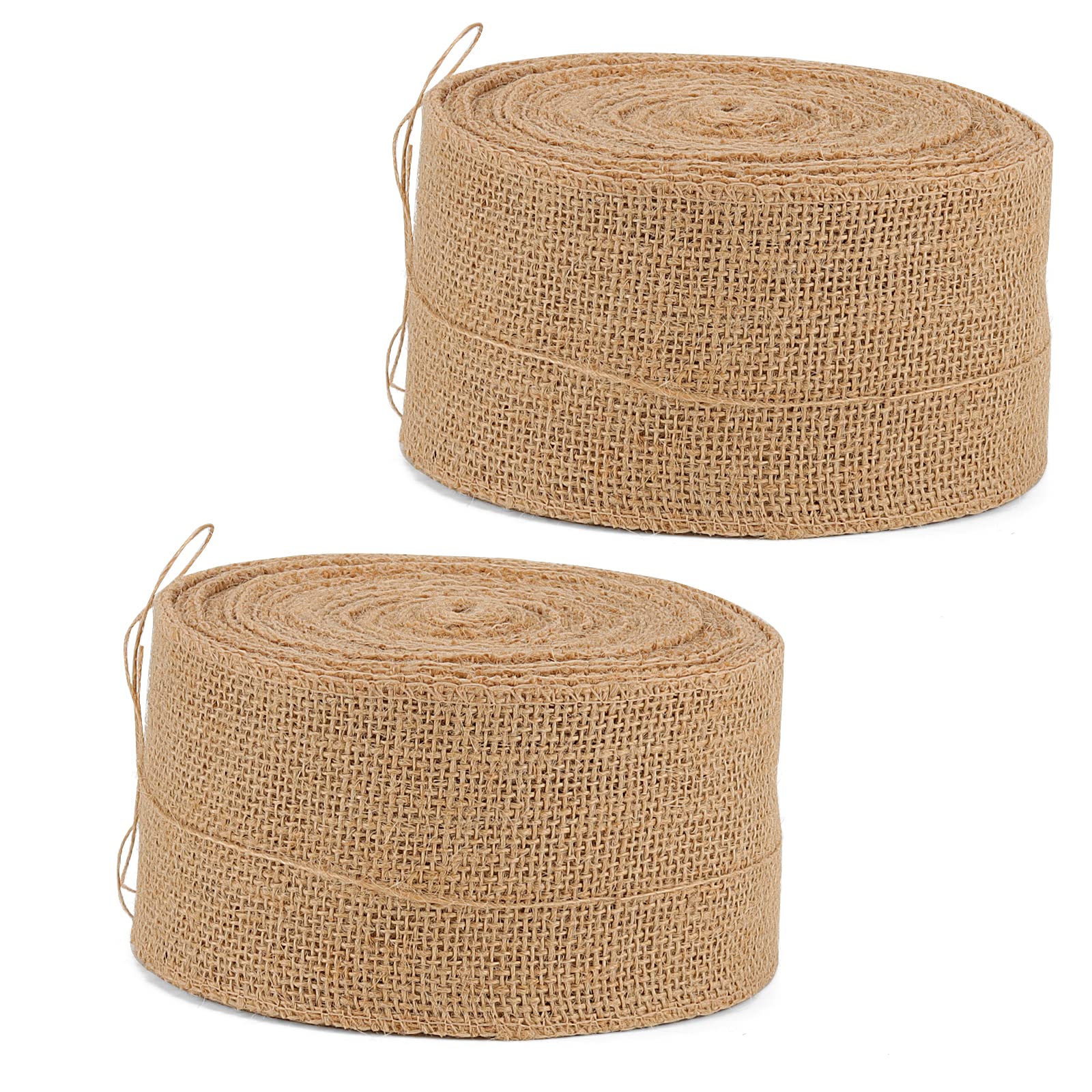 JAPCHET 2 Rolls 8cm x 15m Hessian Jute Burlap Ribbon Roll, 3.15 Inch Craft Hessian Ribbon for Wedding Party Decorations