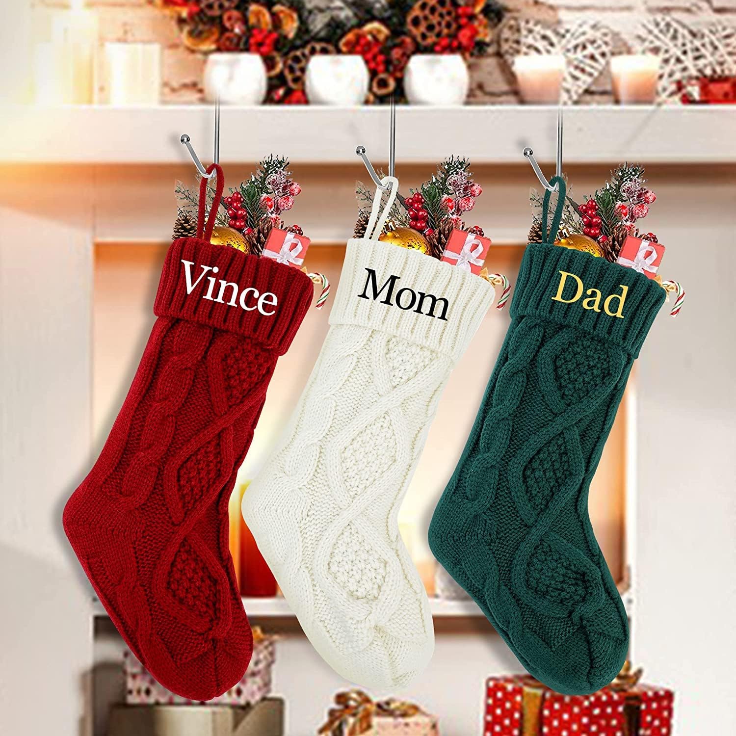Stockings & Holders - guccde 18 inch Personalized Knit Christmas Stockings, Snowflake and Other Patterns, Family Party Decoration (White Rhombus Knit Christmas Stockings, 1)