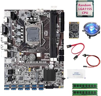 Lodokdre B75 ETH Mining Motherboard Kit 4GB RAM 128GB SSD CPU Fan Cable