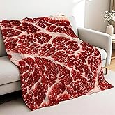 Steak Beef Blanket for Boys Girls, Funny Realistic Food Marble Meat Throw Blanket for Kids, 50"x40" Meat Plush Novelty Gifts for Meat Lovers, Beef Steak Lightweight Flannel Blankets for Sofa Bed