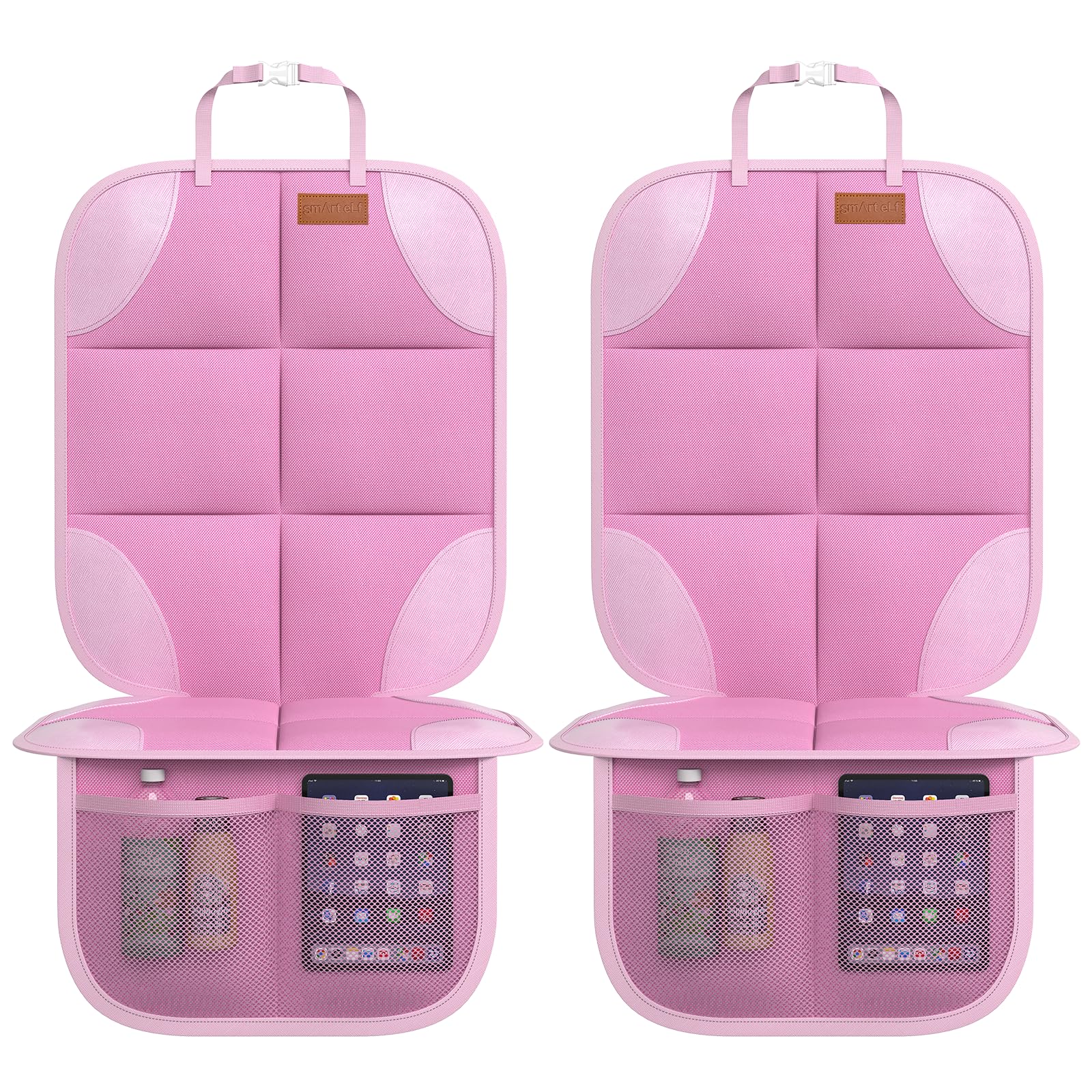 Photo 1 of SMART ELF Car Seat Protector, 2Pack Seat Protector Protect Child Seats with Thickest Padding and Non-Slip Backing Mesh Pockets for Baby and Pet,Sedan SUV Truck (Pink)