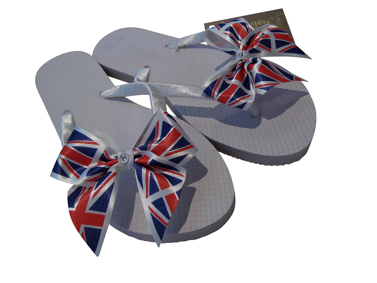 Beautiful White Flip Flops For Women With Uk Handmade Union Jack