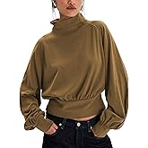 Ziqoty Womens Pullover Sweatshirts Fleece Lining Turtleneck Oversized Top Balloon Sleeves Cozy Fall Winter Casual Outfits