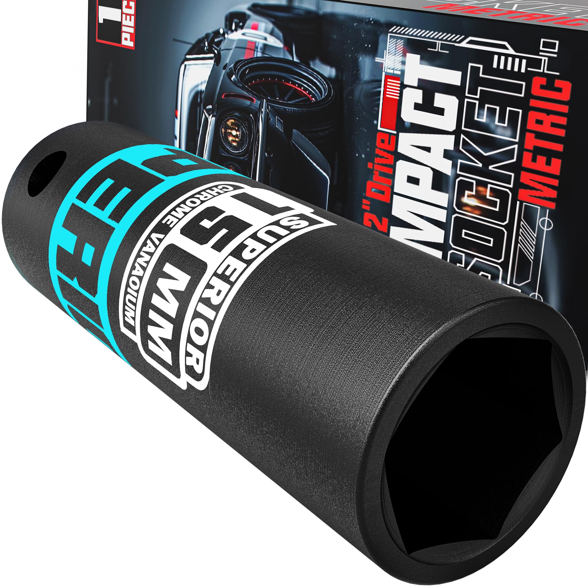 KIRXST 1/2" Drive 15mm Deep Impact Socket, 6 Point CR-V Deep Socket, 78mm Length, Auto Trucks Car Tires Repairing DIY Mechanic Tool