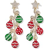 MYCUTEY Christmas Earrings For Women Cute Reindeer,Candy Cane,Light Bulb,Champagne Bottle Dangle Earrings With Sparkling Rhinestones Christmas Holiday Jewelry Gifts