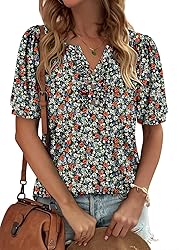 KISSMODA Women's Tunic Tops Casual V Neck Short