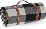 ACTIVE FOREVER 200x200CM Waterproof Picnic Blanket, Black Gray Plaid