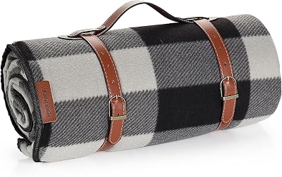 ACTIVE FOREVER 200x200CM Waterproof Picnic Blanket, Black Gray Plaid