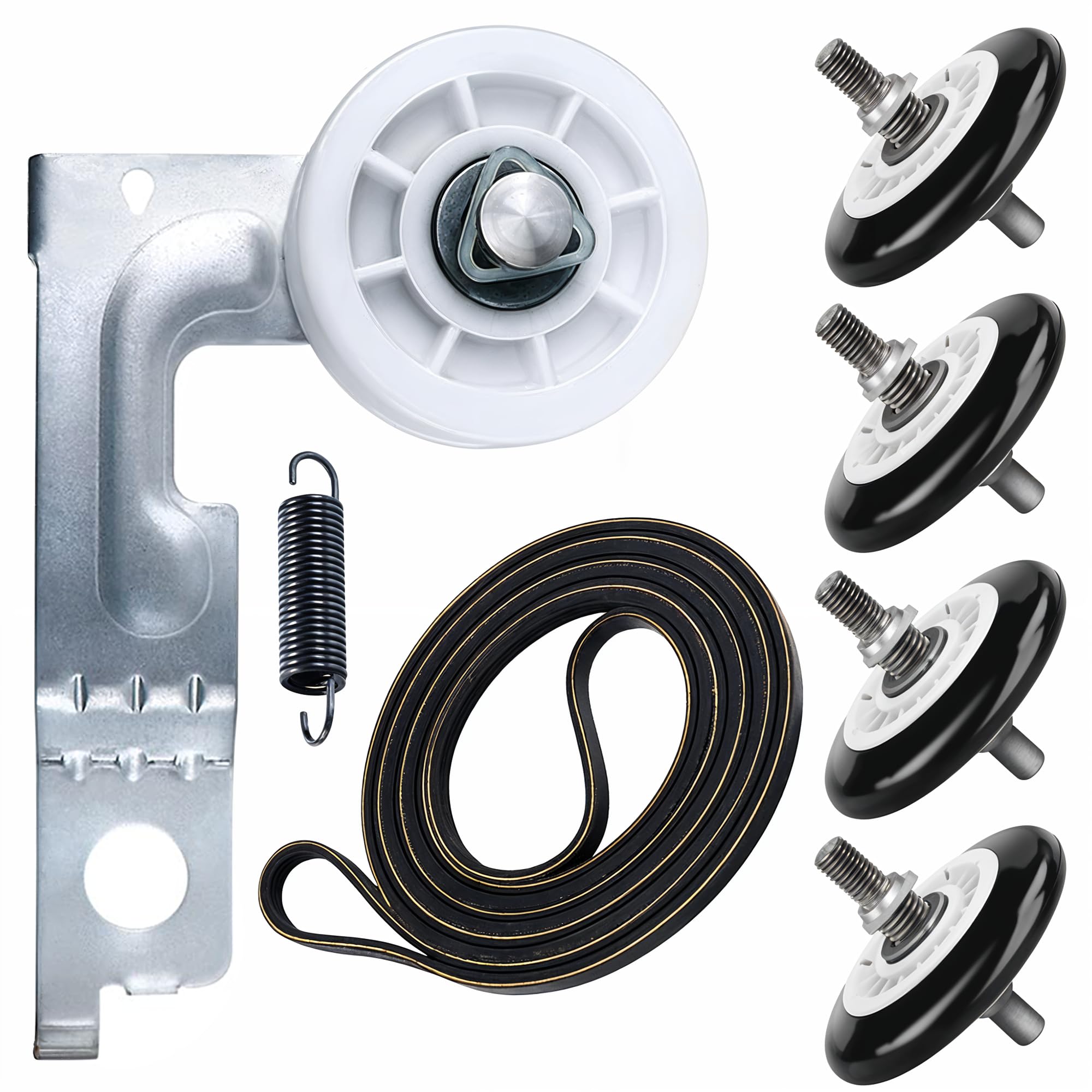 Photo 1 of ?UPGRADED?Dryer Roller Repair Kit for LG Kenmore DLE0442W DLGX3371W DLE5977W DLE2516W DLE2301R DLE5955W Dryers – Includes 4581EL2002C Drum Rollers 4561EL3002A Idler Pulley 4400EL2001A Belt & Spring