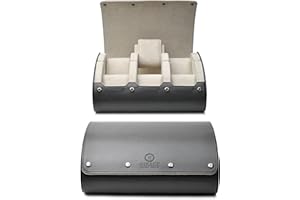 M MIRAGE LUXURY TRAVEL 6 watch case box for travel and display organizer - Slate Grey & Ivory White