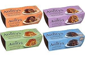 VALUBNDL: Aunty’s Steamed Pudding Variety Pack – 8 Individual Puddings – 2 Sticky Toffee, 2 Spotted Dick, 2 Golden Syrup, 2 C