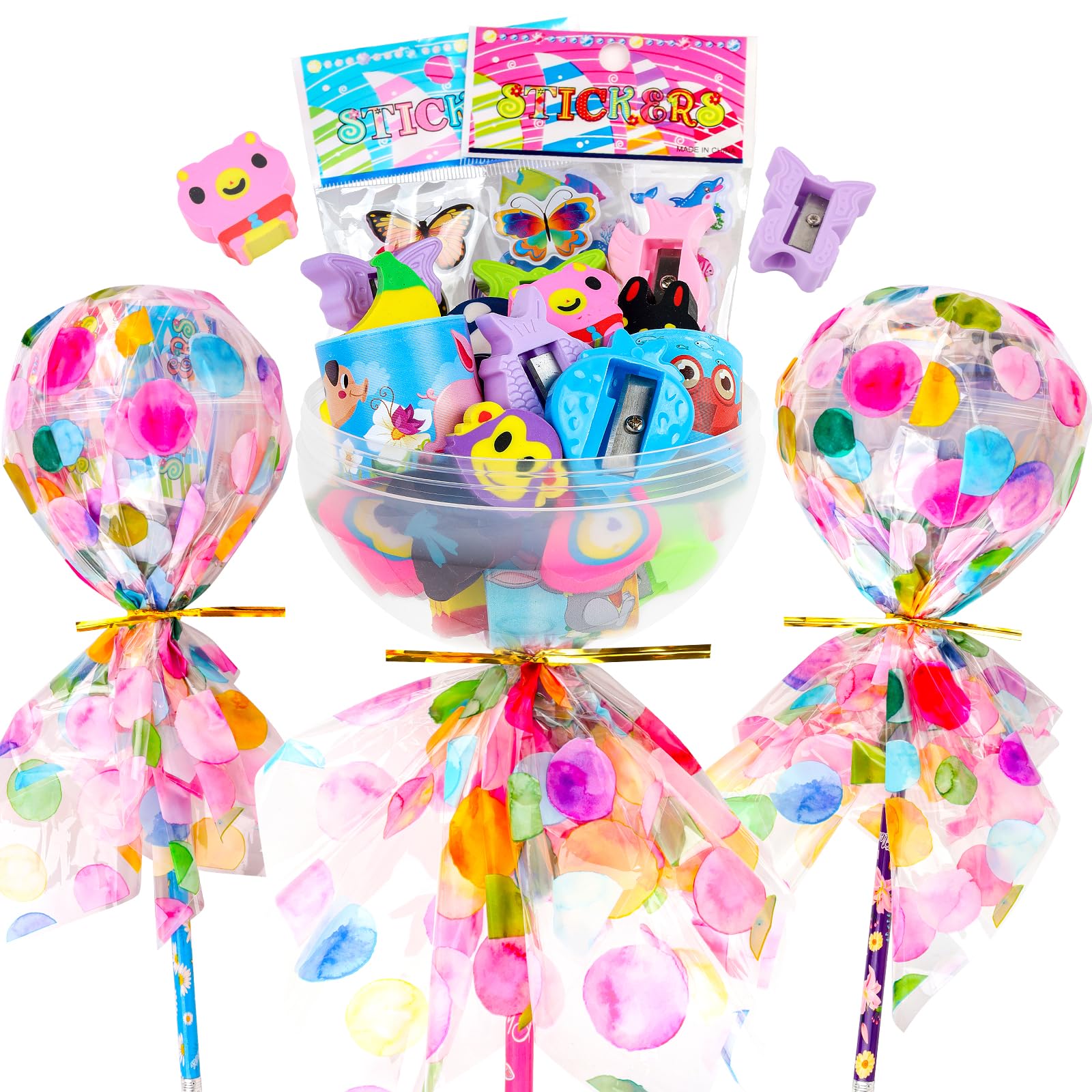 Thesixowls Giant Lollipop Birthday Goodie Bags, 24 Pack Lollipop Return Gifts for Birthday Party - Easter Stuffers Gifts for Kids Classroom Easter Students Gift