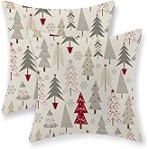GOLIANDA Christmas Pillow Covers 18x18 Set of 2 Christmas Decor Linen Pillowcase Geometric Colorful Christmas Tree Throw Pillows Winter Farmhouse Holiday Decorations Cushion Covers Couch Home Sofa