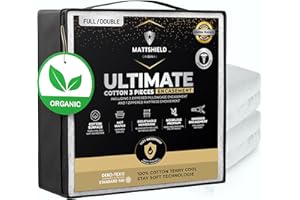 MATTSHIELD New Ultimate 3-Piece Kit - Bed Bug-Proof Mattress Cover Organic Cotton Top + 2 Pillow Protectors with Zipper - 6 S