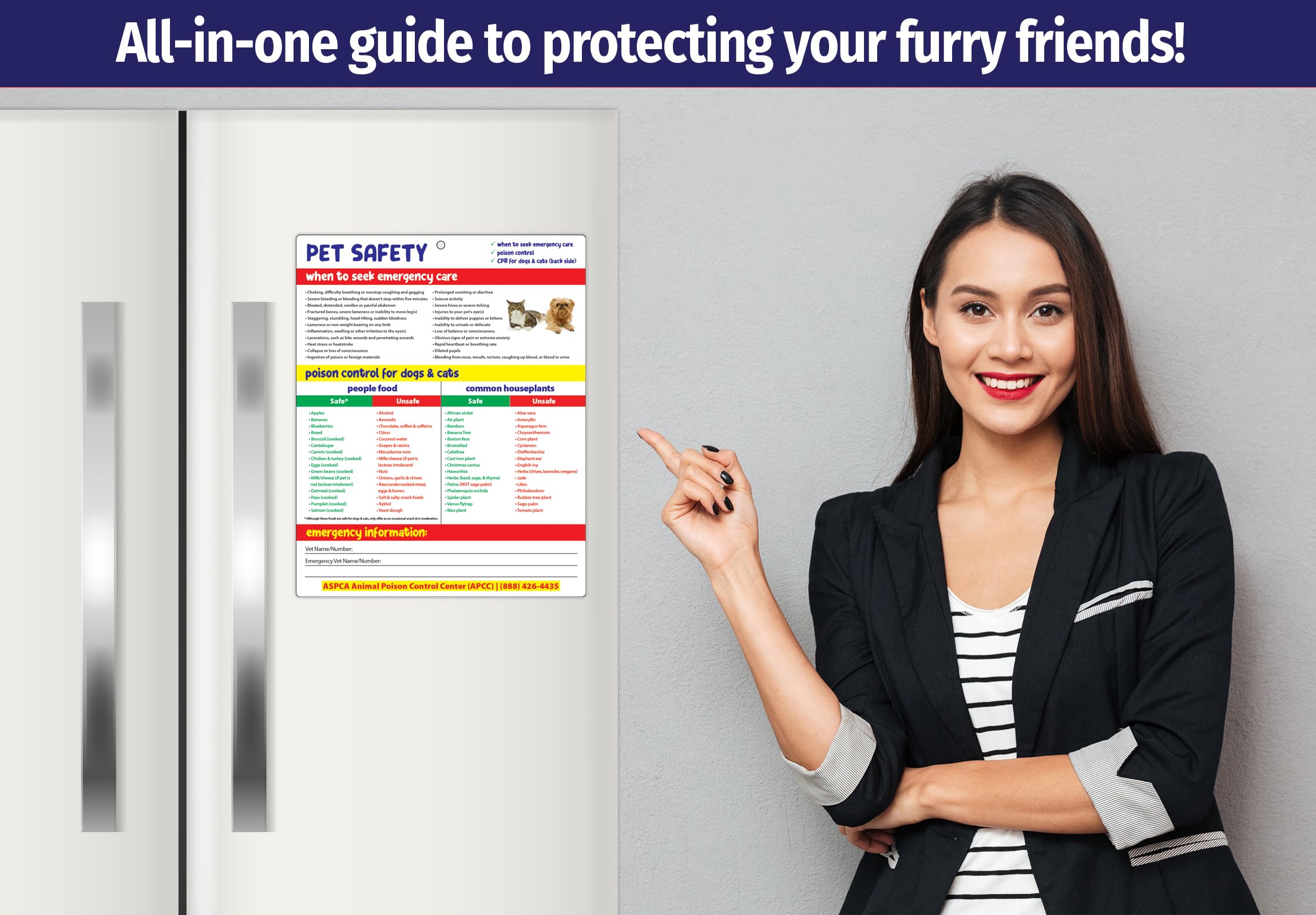 Safety Magnets by ZOCO – Pet Safety Fridge Magnet – Cat & Dog CPR – Safe & Toxic Foods & Plants Chart – Pet Sitter Emergency Supplies – 8.5x11 Laminated Quick Reference Card