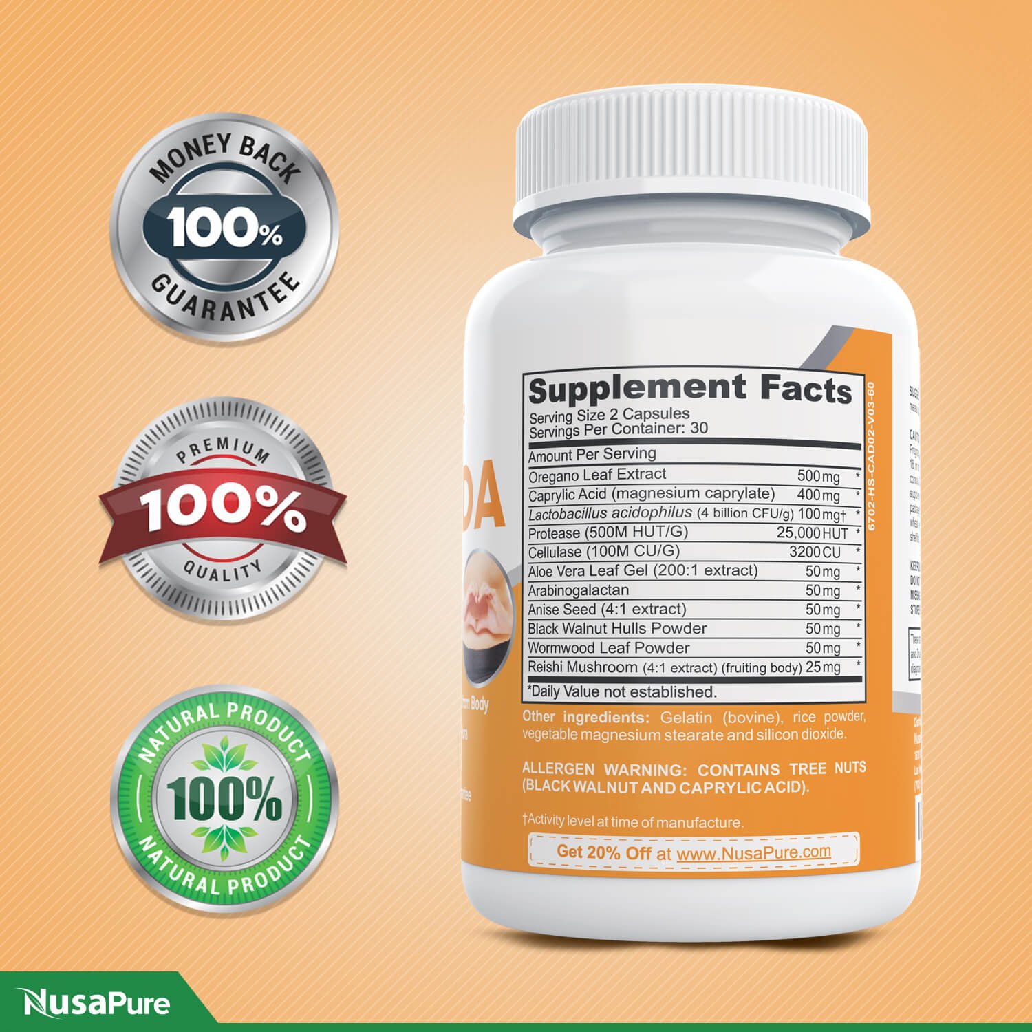 NEW NATURAL Candida Cleanse Yeast Infection POWERFUL Treatment 120 caps