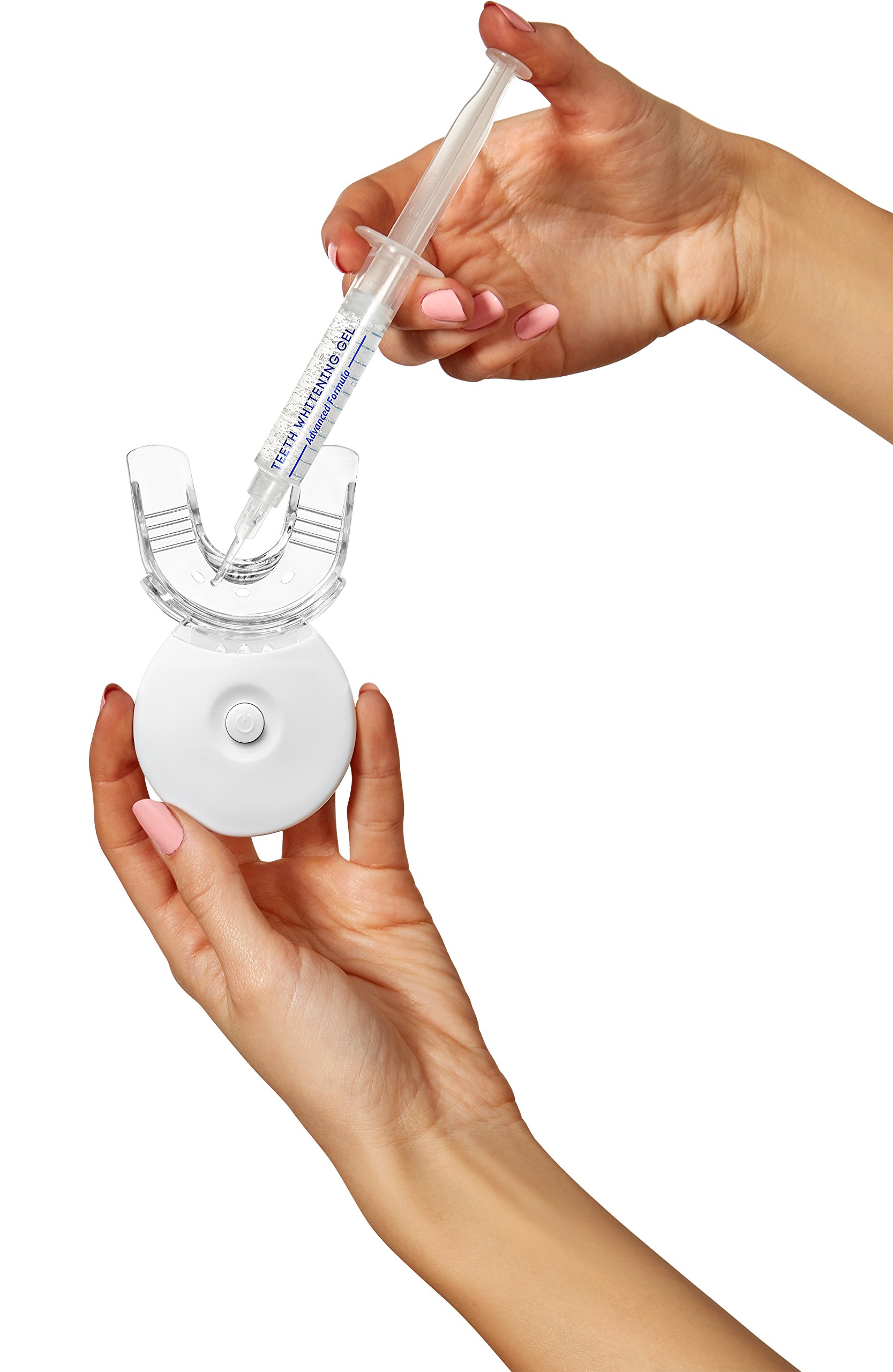 AuraGlow Teeth Whitening Kit, LED Light, 35% Carbamide Peroxide, (2) 5ml Gel Syringes, Tray and Case