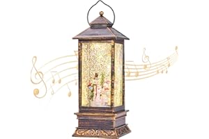 HPC DEC R OUR HAPPY PLACE HPC Decor 12.5" Musical Christmas Snow Globes Lantern, LED Lighted Snow Water Lantern with 6H Timer, USB and Battery Operated Glitter Lantern for Home Decor, Christmas Decorations and Gift