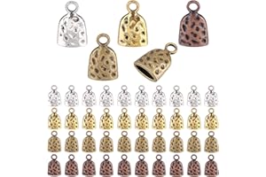 PH PandaHall 80pcs 4 Colors Bell Cord End Cap Tibetan Style Barrel Tassel Cap Ends Bead End Caps Alloy Cord End Tassel Caps for DIY Tassel Necklace Bracelet Earring Jewelry Making, 2mm Hole