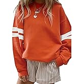 KevaMolly Womens Varsity Striped Oversized Sweatshirt Drop Shoulder Long Sleeve Casual Fashion Pullover Top