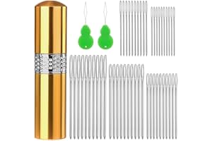 SHWAKK 50PCS Large-Eye Blunt Needles, 5 Size Large Eye Hand Sewing Needles, Crafting Knitting Weaving Stringing Needles with Threaders for Crochet Project with Gold Sewing Needle Case