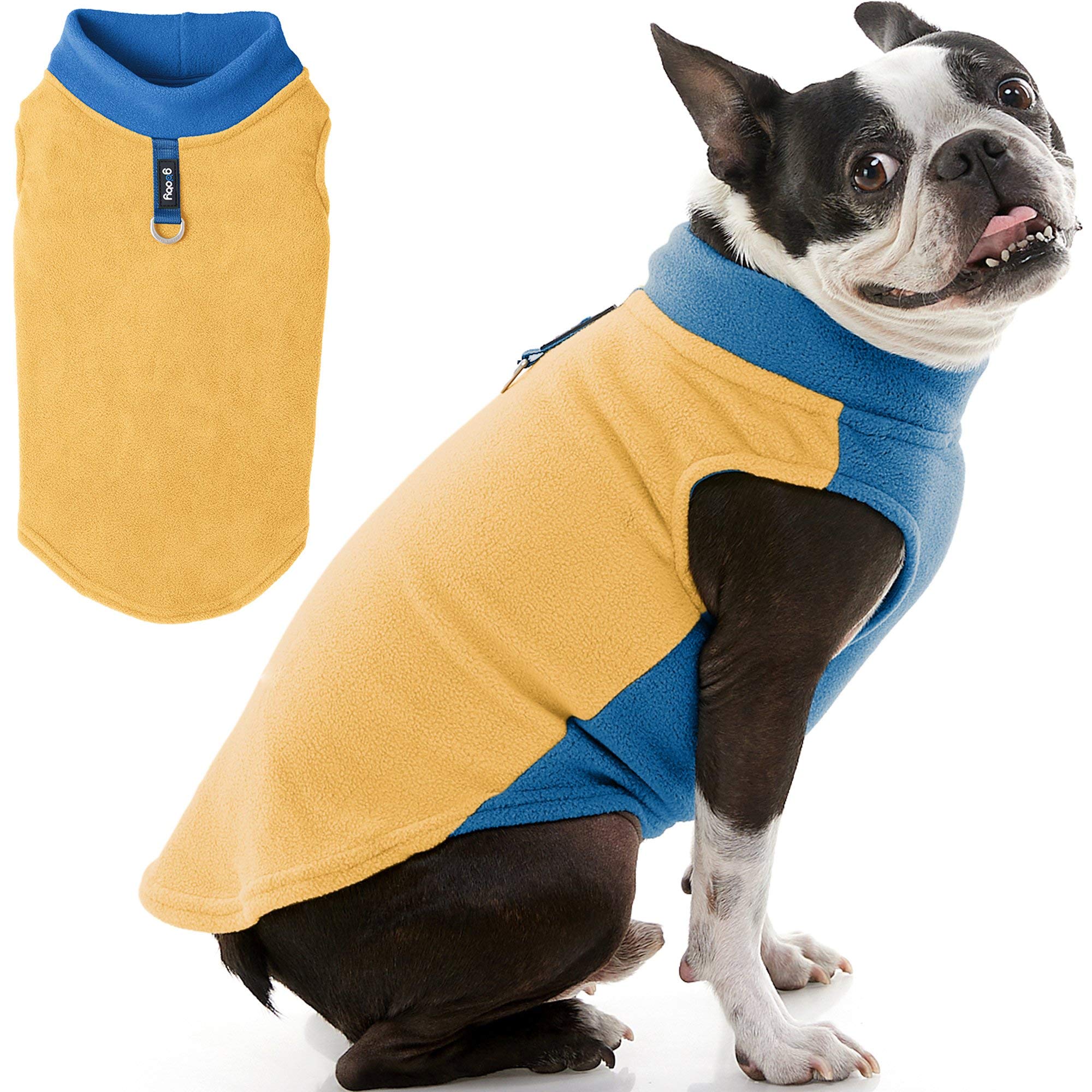 Gooby Half Stretch Fleece Vest Dog Sweater - Honey Mustard, Small - Warm Pullover Jacket With D-Ring Leash - Winter Coat for Cold Weather - Clothes for Small Dogs Boy